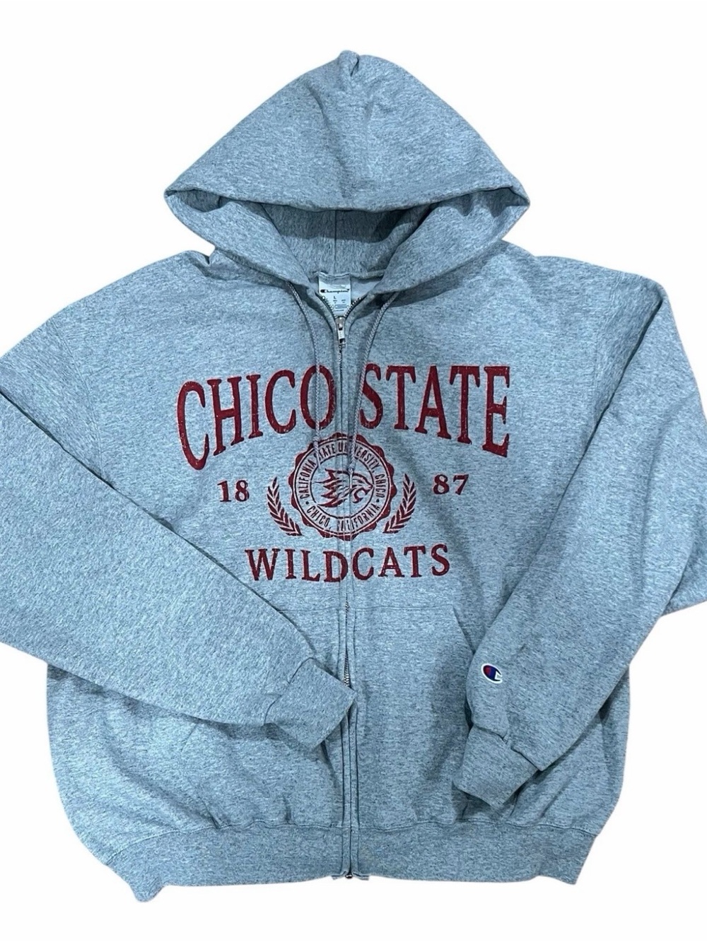 Champion Chico State Wildcats Full-Zip Grey Lightweight Hoodie L